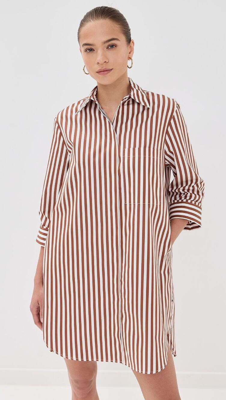 TWP Morning After Shirt Dress Brown Stripe size L large